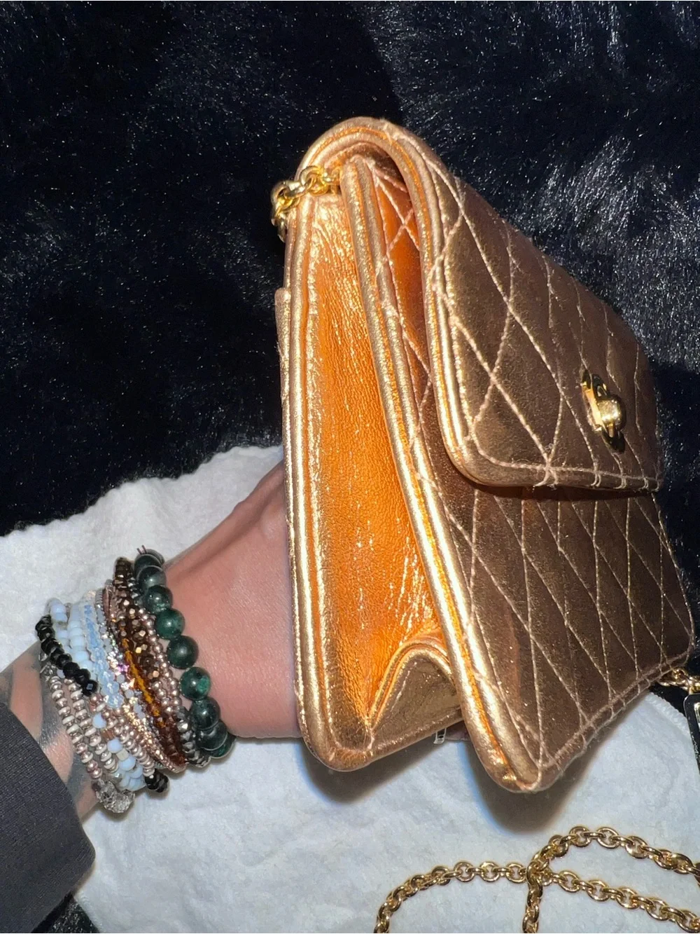 CHANEL Metallic Gold Quilted Mini Shoulder Bag